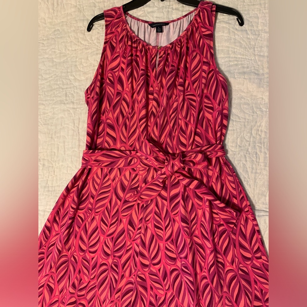 Lands end knit dress with cloth belt.